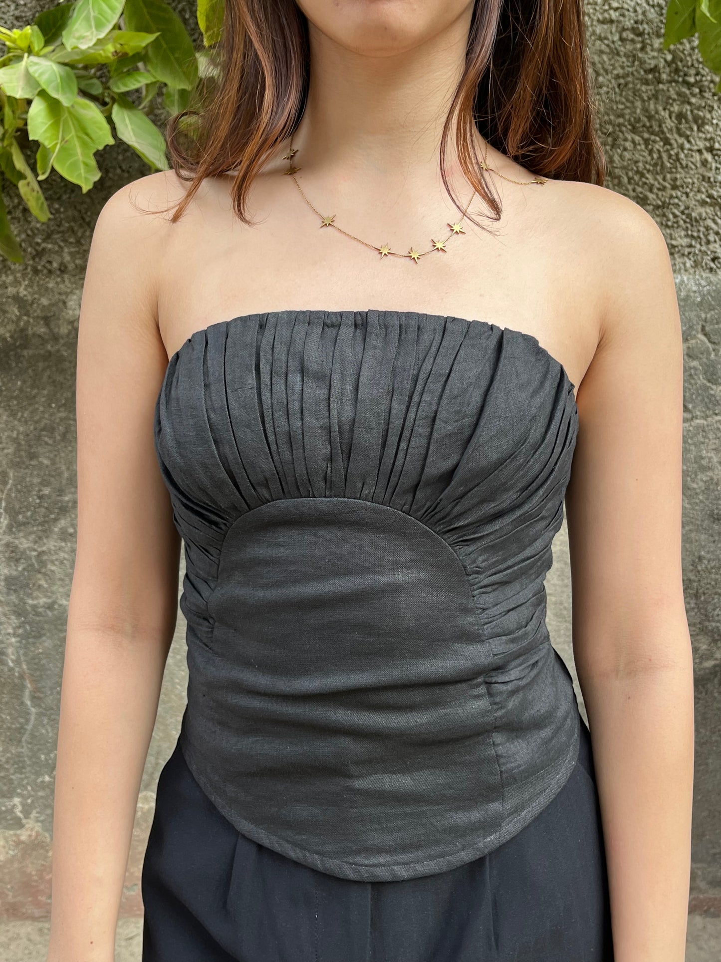 Black Corset Ruched Top