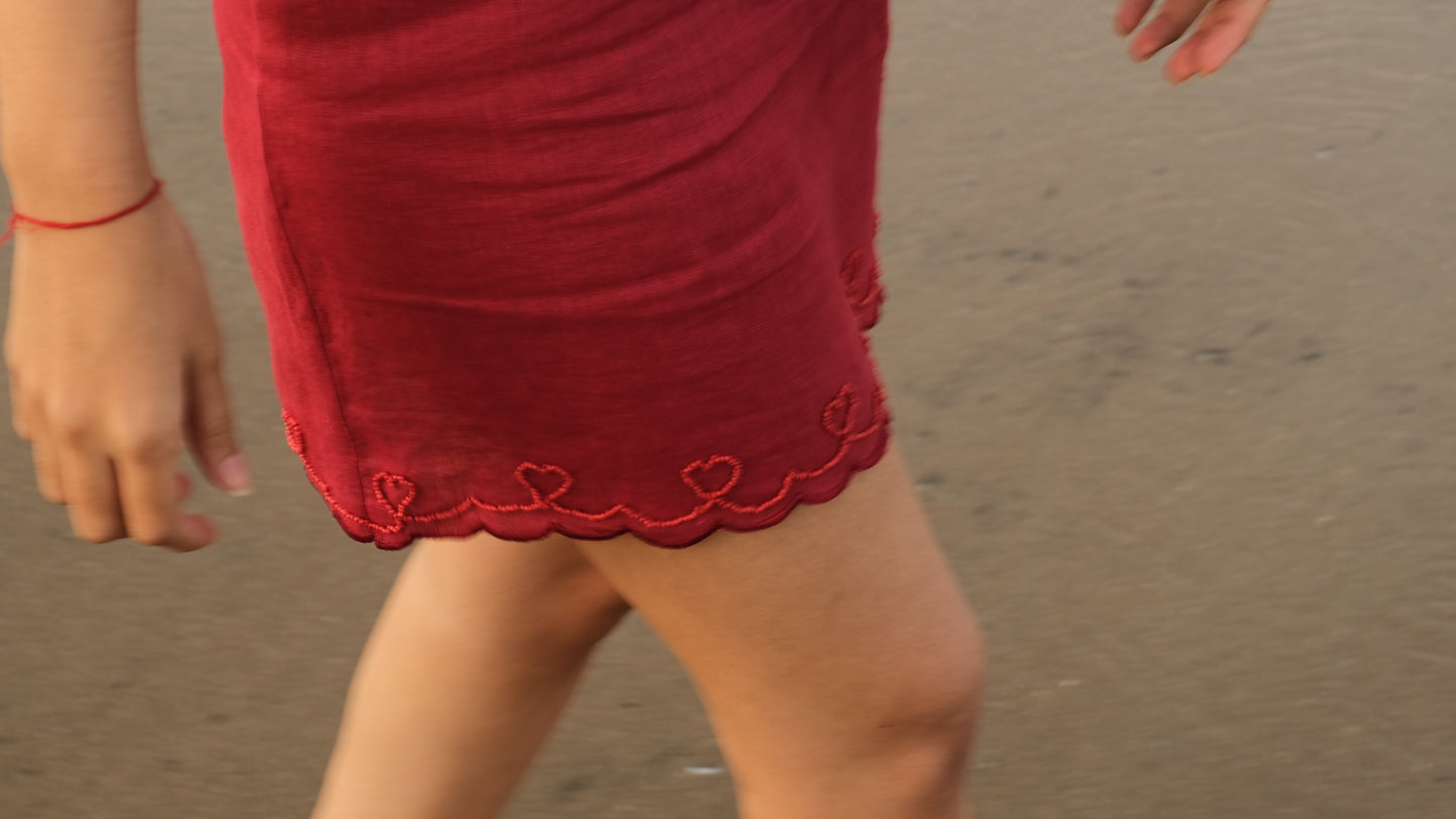 Red Scalloped Mini Dress