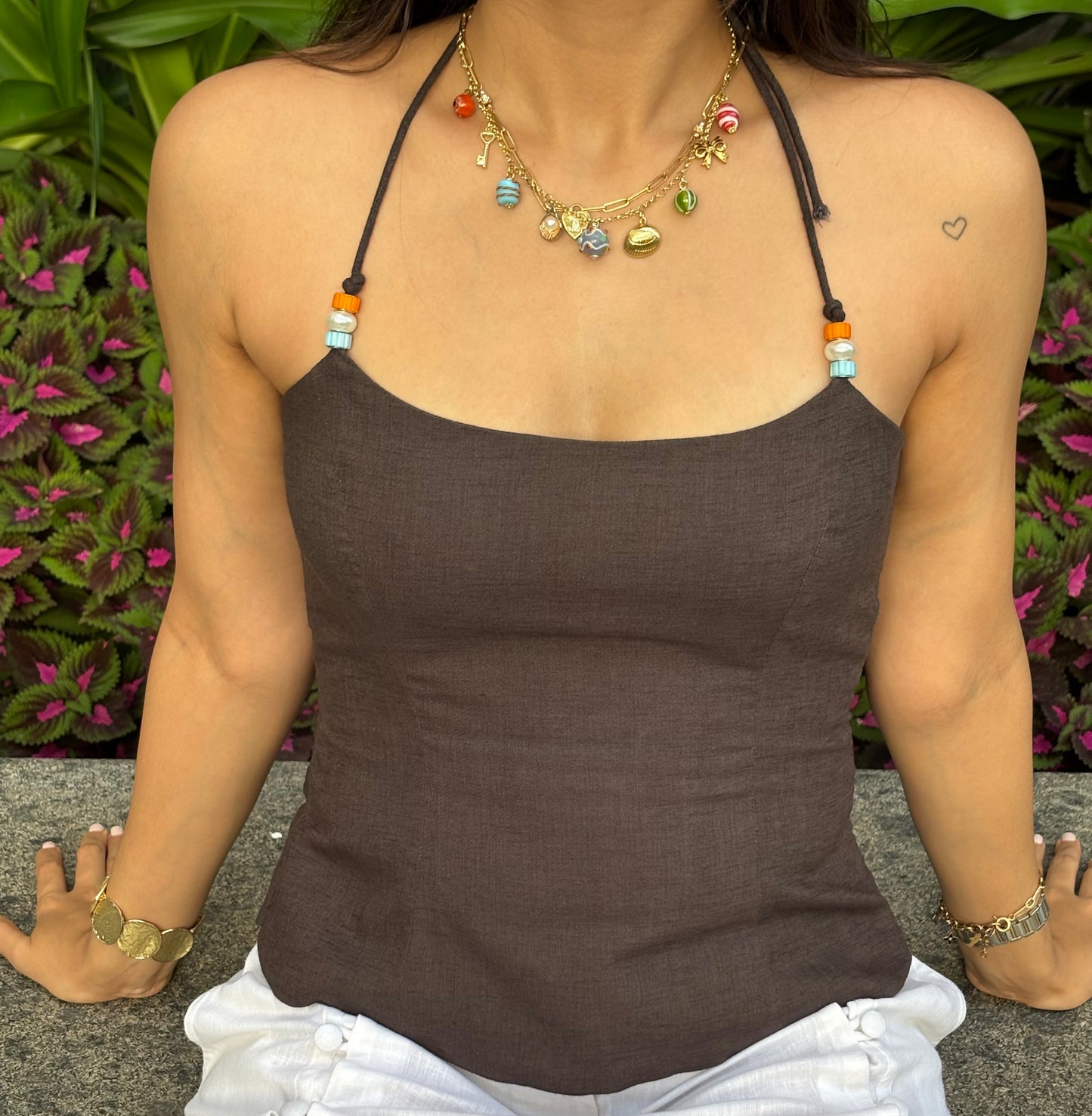 Brown Beaded Top