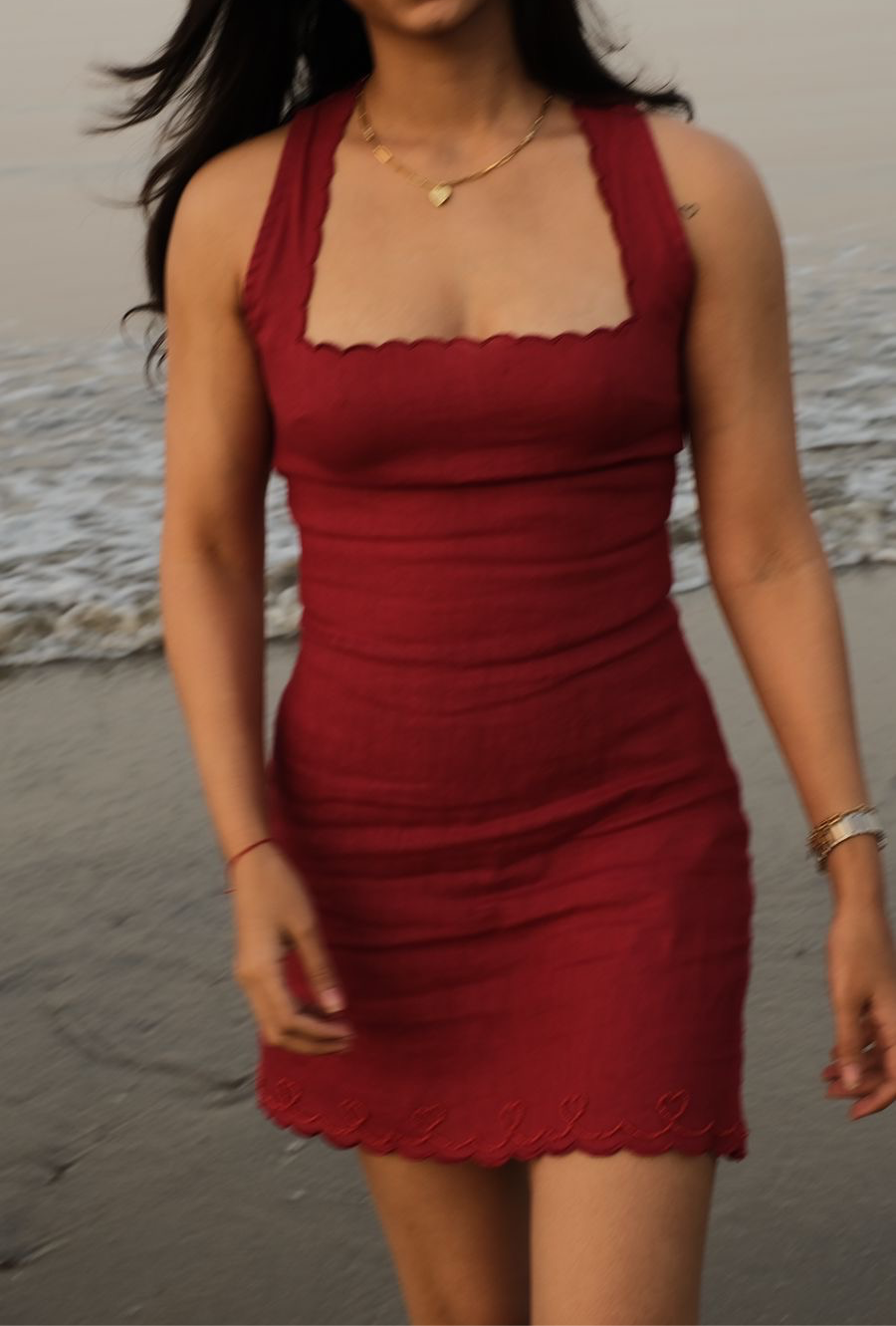 Red Scalloped Mini Dress