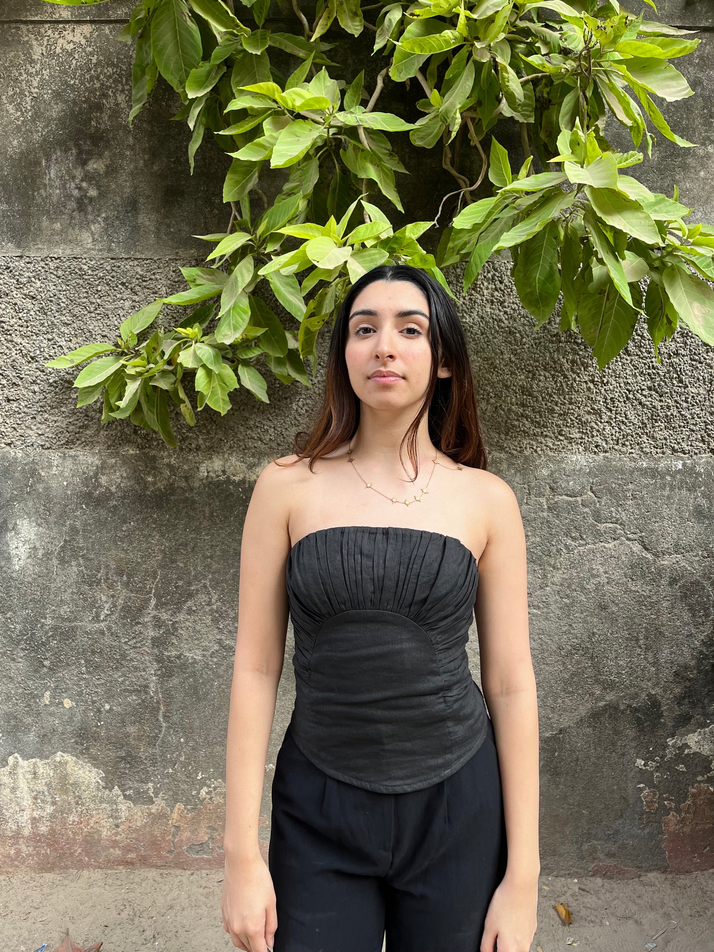 Black Corset Ruched Top