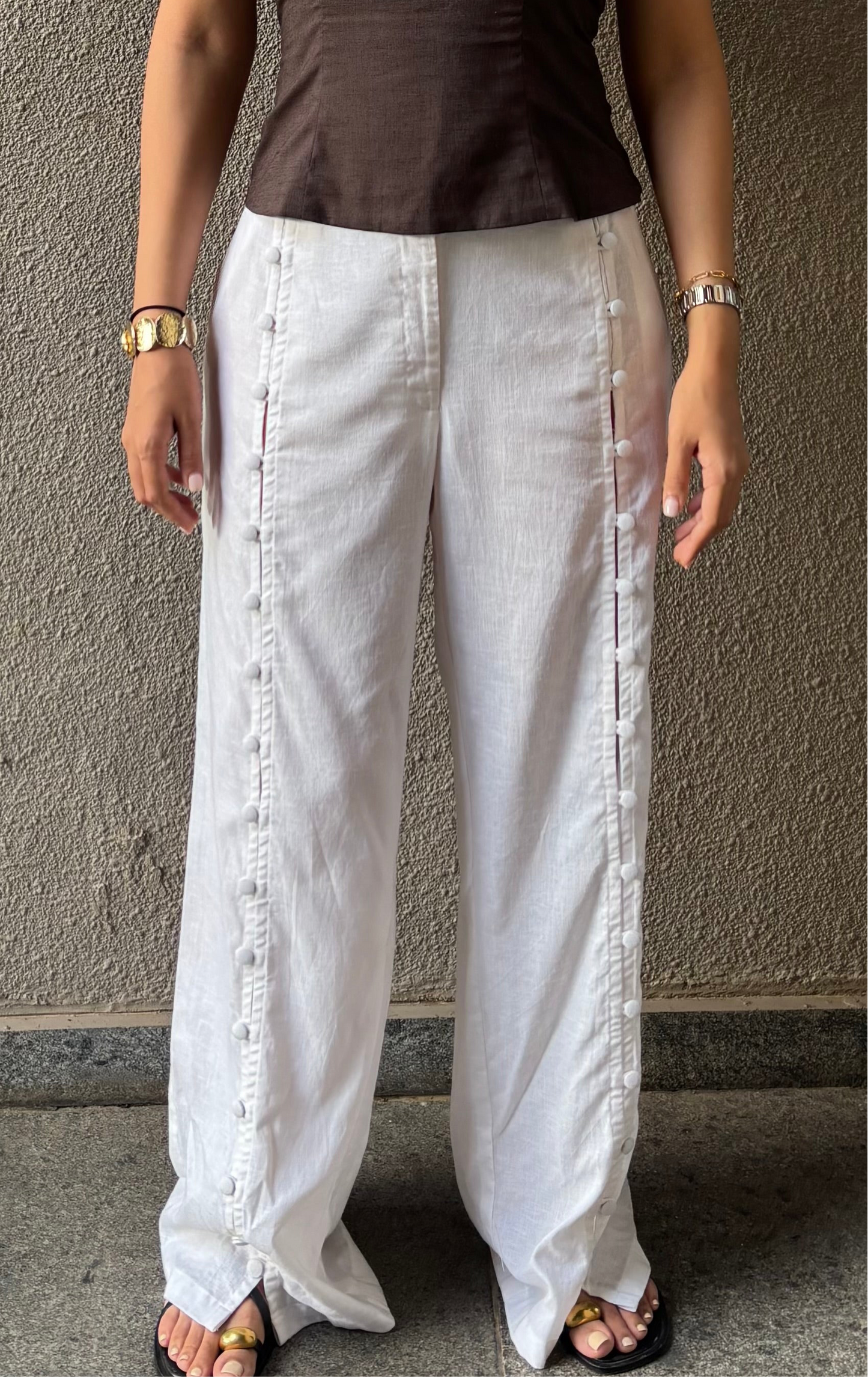 White Buttoned Linen Pants