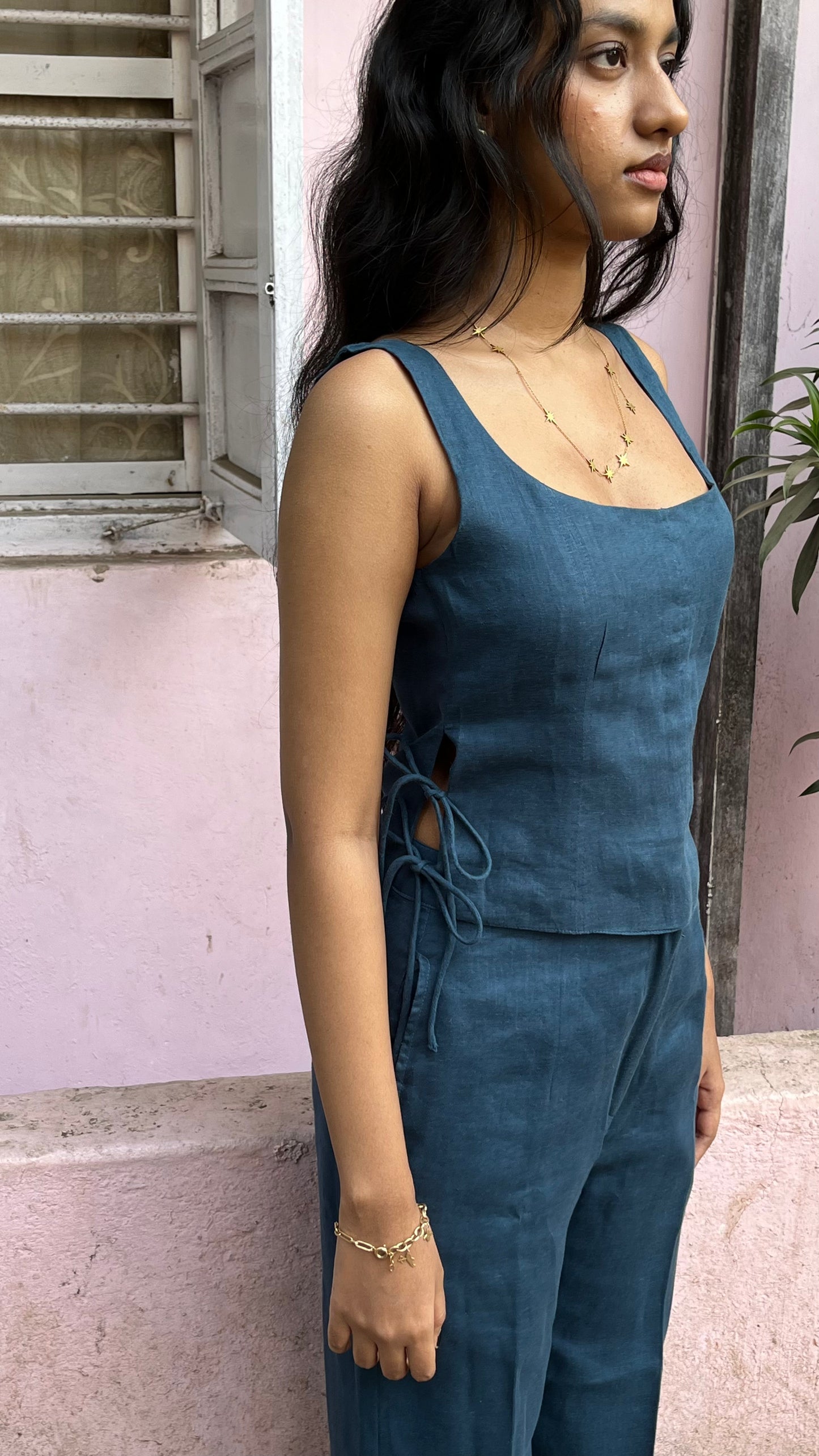 Blue Tie-up Top