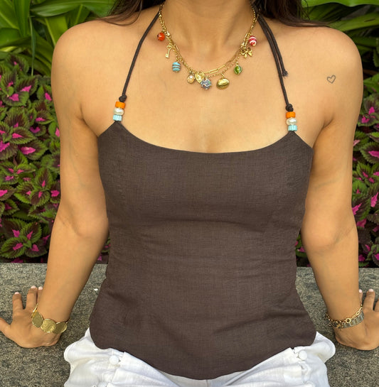Brown Beaded Top