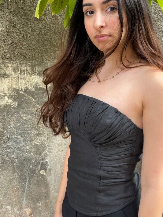 Black Corset Ruched Top