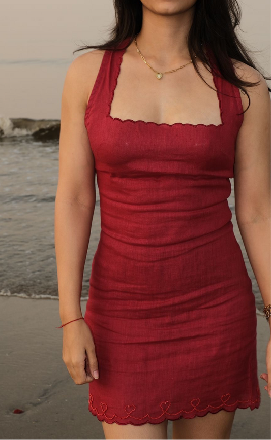 Red Scalloped Mini Dress