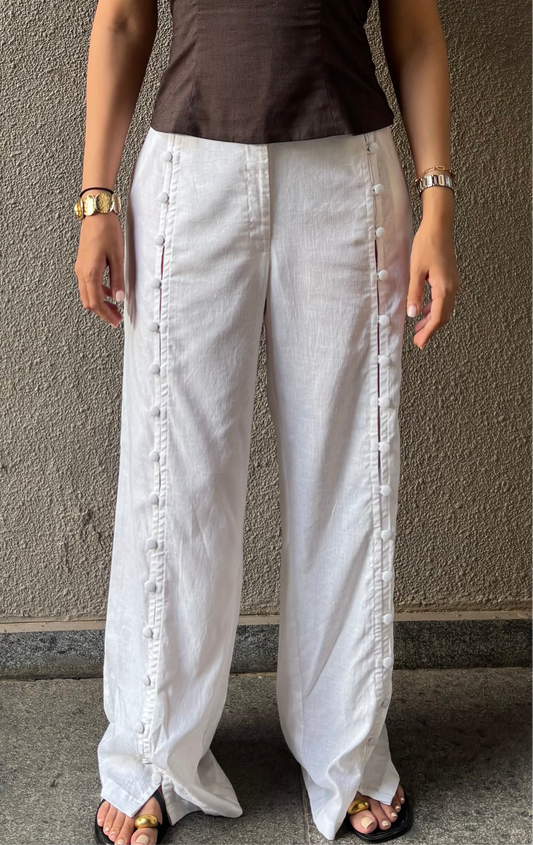 White Buttoned Linen Pants